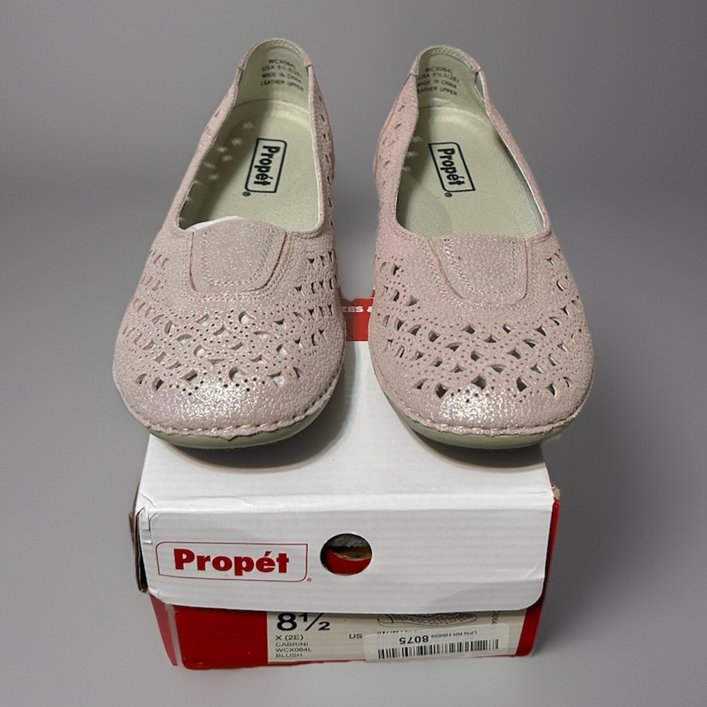 Propet Cabrini Shoes Blush Pink Leather Laser Cut Slip On Size 8.5 X(2E) NWOB